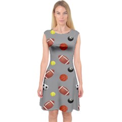 Balltiled Grey Ball Tennis Football Basketball Billiards Capsleeve Midi Dress by Mariart