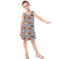 Balltiled Grey Ball Tennis Football Basketball Billiards Kids  Sleeveless Dress by Mariart