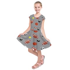 Balltiled Grey Ball Tennis Football Basketball Billiards Kids  Short Sleeve Dress by Mariart