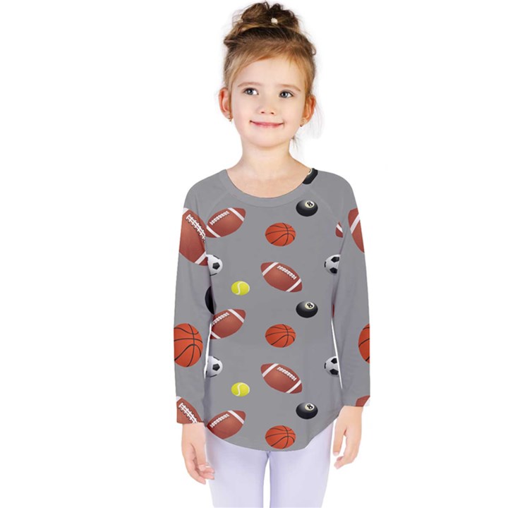 Balltiled Grey Ball Tennis Football Basketball Billiards Kids  Long Sleeve Tee