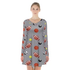 Balltiled Grey Ball Tennis Football Basketball Billiards Long Sleeve Velvet V-neck Dress by Mariart