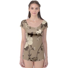 Floral Flower Rose Leaf Grey Boyleg Leotard  by Mariart