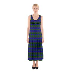 Split Diamond Blue Green Woven Fabric Sleeveless Maxi Dress by Mariart