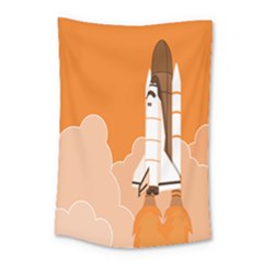 Rocket Space Ship Orange Small Tapestry by Mariart