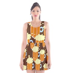 A Fun Cartoon Frothy Beer Tiling Pattern Scoop Neck Skater Dress by Nexatart