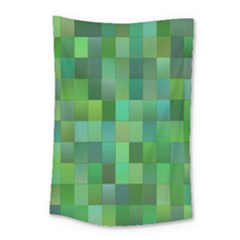 Green Blocks Pattern Backdrop Small Tapestry by Nexatart