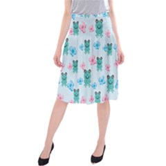 Frog Green Pink Flower Midi Beach Skirt by Mariart