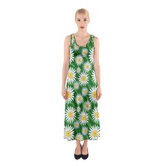 Flower Sunflower Yellow Green Leaf White Sleeveless Maxi Dress by Mariart