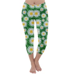 Flower Sunflower Yellow Green Leaf White Capri Winter Leggings  by Mariart