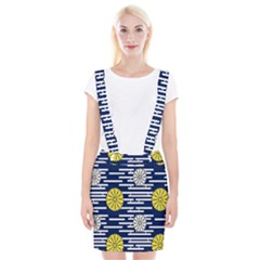 Sunflower Line Blue Yellpw Suspender Skirt by Mariart