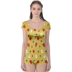 Tulip Sunflower Sakura Flower Floral Red White Leaf Green Boyleg Leotard  by Mariart