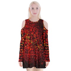 Red Particles Background Velvet Long Sleeve Shoulder Cutout Dress by Nexatart