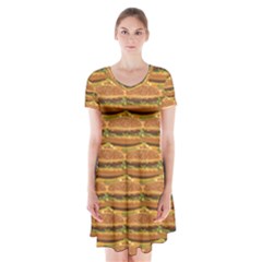 Delicious Burger Pattern Short Sleeve V-neck Flare Dress by berwies