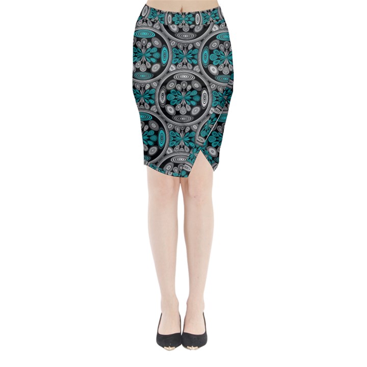 Geometric Arabesque Midi Wrap Pencil Skirt