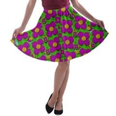 Bohemian Big Flower Of The Power In Rainbows A-line Skater Skirt by pepitasart