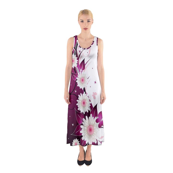 Flower Purple Sunflower Star Butterfly Sleeveless Maxi Dress