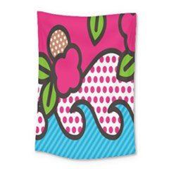 Rose Floral Circle Line Polka Dot Leaf Pink Blue Green Small Tapestry by Mariart