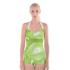 Cabbage Leaf Vegetable Green Boyleg Halter Swimsuit  by Mariart