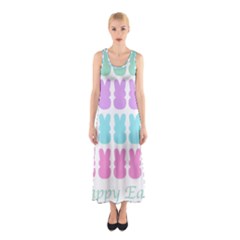 Happy Easter Rabbit Color Green Purple Blue Pink Sleeveless Maxi Dress by Mariart