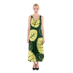 Leaf Green Yellow Sleeveless Maxi Dress by Mariart