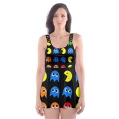 Pacman Seamless Generated Monster Eat Hungry Eye Mask Face Rainbow Color Skater Dress Swimsuit by Mariart