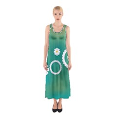 Sunflower Sakura Flower Floral Circle Green Sleeveless Maxi Dress by Mariart