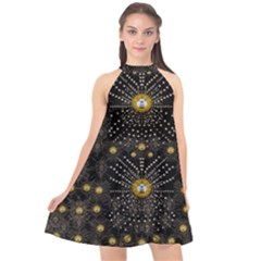 Lace Of Pearls In The Earth Galaxy Pop Art Halter Neckline Chiffon Dress  by pepitasart