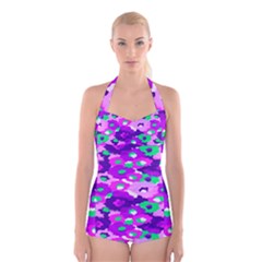 Violet Blossoms Boyleg Halter Swimsuit  by beatbeatwing