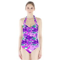 Violet Blossoms Halter Swimsuit by beatbeatwing