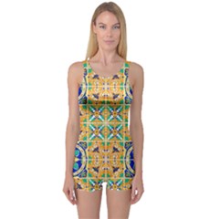 60s Retro Print Designs3 One Piece Boyleg Swimsuit by beatbeatwing