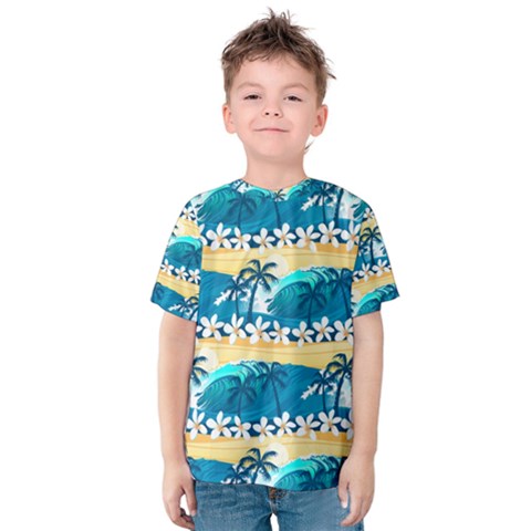 Tropical Surfing Palm Tree Kids  Cotton Tee by pushu