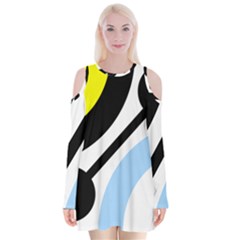 Circle Line Chevron Wave Black Blue Yellow Gray White Velvet Long Sleeve Shoulder Cutout Dress by Mariart