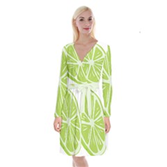 Gerald Lime Green Long Sleeve Velvet Front Wrap Dress by Mariart