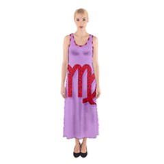 Illustrated Zodiac Purple Red Star Polka Sleeveless Maxi Dress by Mariart