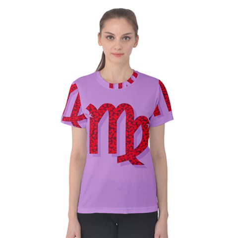 Illustrated Zodiac Purple Red Star Polka Women s Cotton Tee by Mariart