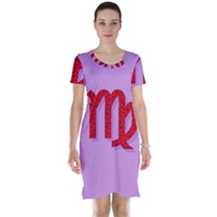 Illustrated Zodiac Purple Red Star Polka Short Sleeve Nightdress by Mariart