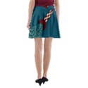 Rocket Ship Space Blue Sky Red White Fly A-Line Pocket Skirt View2