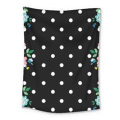 Flower Frame Floral Polkadot White Black Medium Tapestry by Mariart