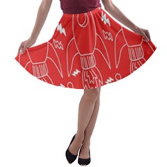 Moon Red Rocket Space A-line Skater Skirt by Mariart