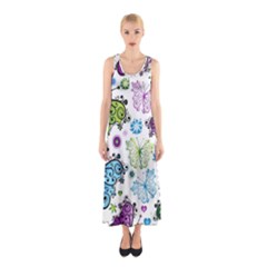 Butterfly Animals Fly Purple Green Blue Polkadot Flower Floral Star Sleeveless Maxi Dress by Mariart