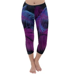 Feathers Quill Pink Black Blue Capri Winter Leggings  by Mariart