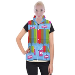 Store Open Color Rainbow Glass Orange Red Blue Brown Green Pink Women s Button Up Puffer Vest by Mariart