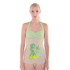 Og Ganja Girl Boyleg Halter Swimsuit  by getstonedinstyle