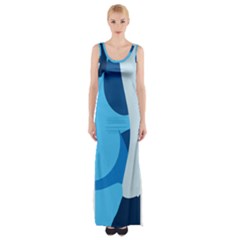 Blue Polka Maxi Thigh Split Dress by Mariart