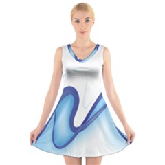 Glittering Abstract Lines Blue Wave Chefron V-neck Sleeveless Skater Dress by Mariart