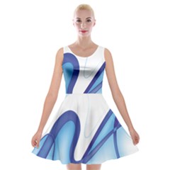 Glittering Abstract Lines Blue Wave Chefron Velvet Skater Dress by Mariart