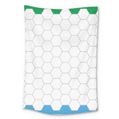 Hex Grid Plaid Green Yellow Blue Orange White Large Tapestry by Mariart