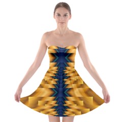 Plaid Blue Gold Wave Chevron Strapless Bra Top Dress by Mariart