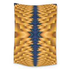 Plaid Blue Gold Wave Chevron Large Tapestry by Mariart