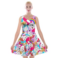 Cute Cartoon Pattern Velvet Skater Dress by Nexatart